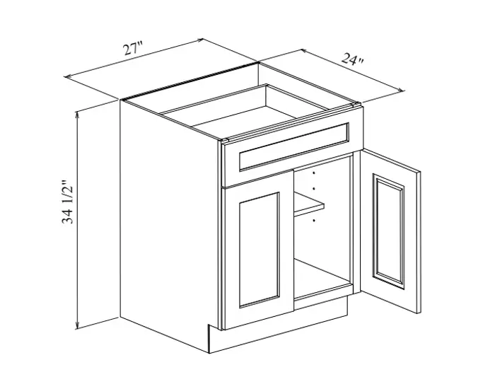 B27 BASE CABINET W27in. x H34.5in. x D24in. dimension drawing
