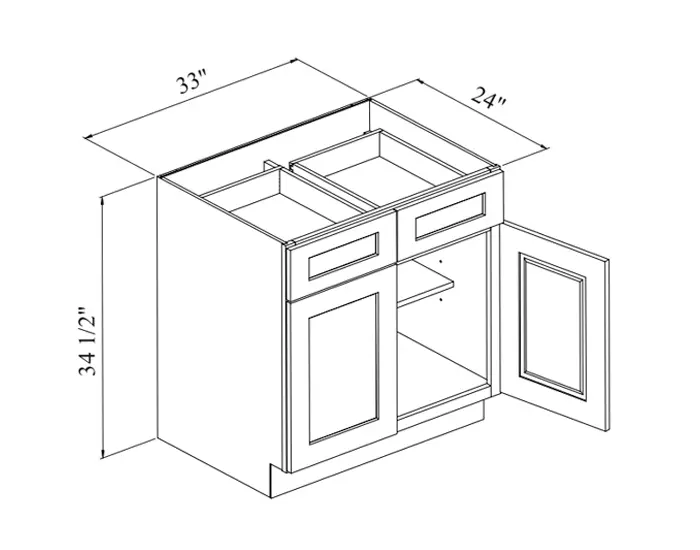 B33 BASE CABINET W33in. x H34.5in. x D24in. dimension drawing