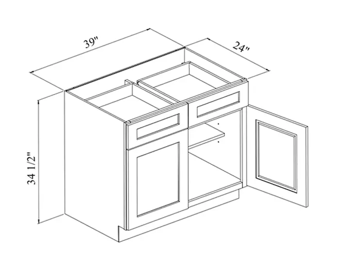 B39 BASE CABINET W39in. x H34.5in. x D24in. dimension drawing