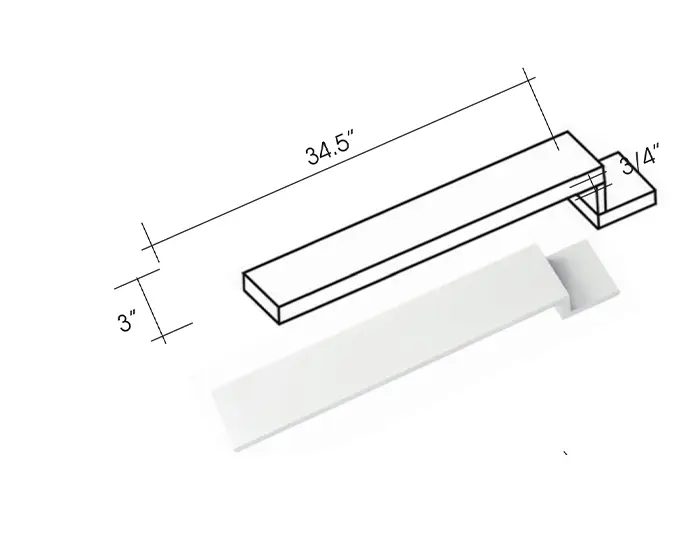 BF3 BASE FILLER W3in. x H34.5in. x D0.75in. dimension drawing
