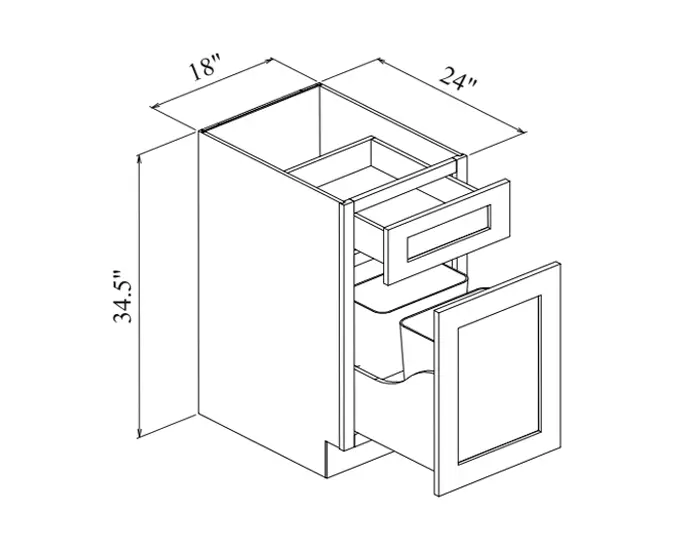BWBKT18 WASTE BASKET BASE W18in. x H34.5in. x D24in. dimension drawing