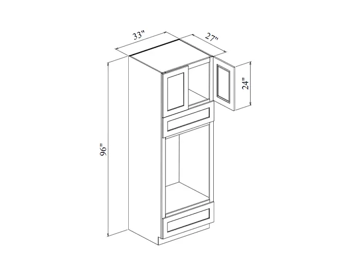 OVD339627 33 in. W x 96 in. H x 27 in. D Oven Pantry Cabinet dimension drawing