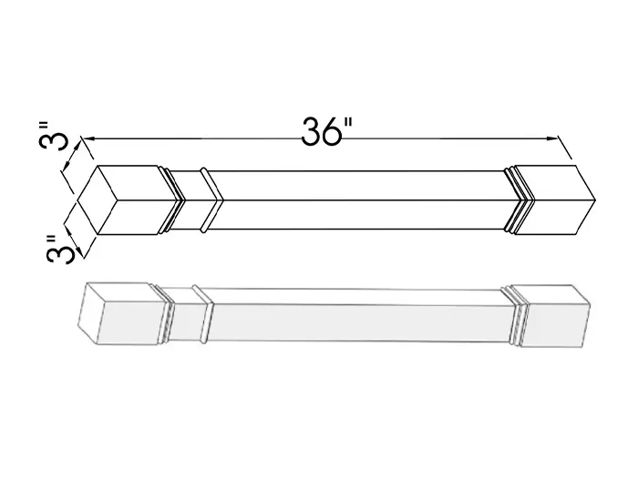 POST3X3X36 POST 3.31/4 X 3.31/4 X 36 dimension drawing
