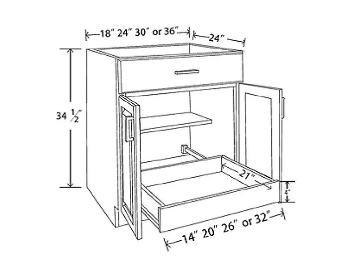 PULLOUT18 PULLOUT TRAY FOR 18in. BASE CABINET dimension drawing