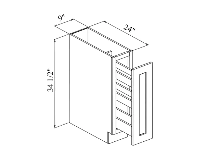 PW-SP09 9 in. Base Spice Rack Cabinet dimension drawing