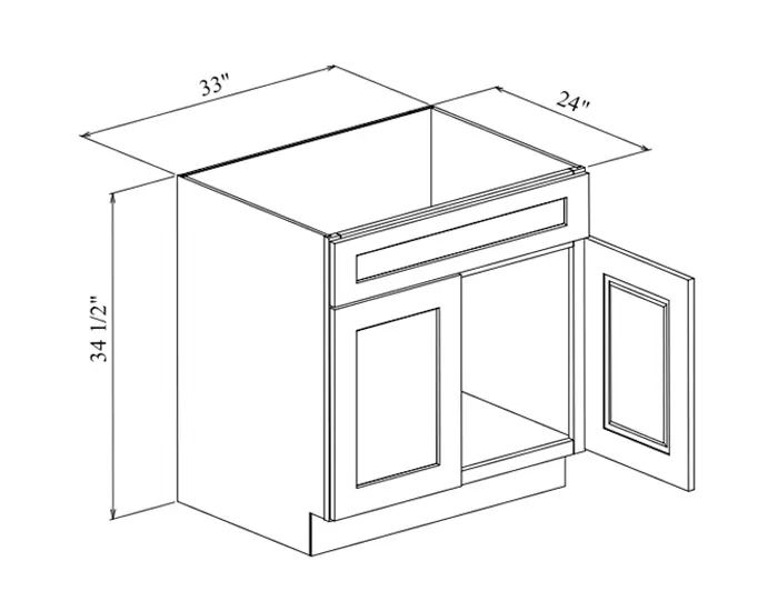SB33 SINK BASE W33in. x H34.5in. x D24in. dimension drawing