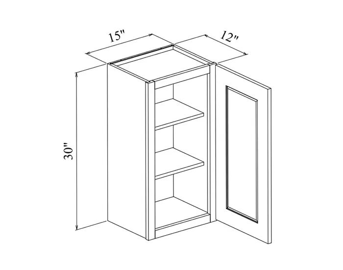 W1530 WALL CABINET W15in. x H30in. x D12in. dimension drawing