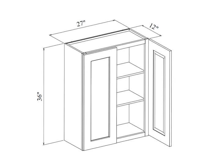 W2736 WALL CABINET W27in. x H36in. x D12in. dimension drawing