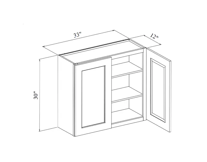 W3330 WALL CABINET W33in. x H30in. x D12in. dimension drawing