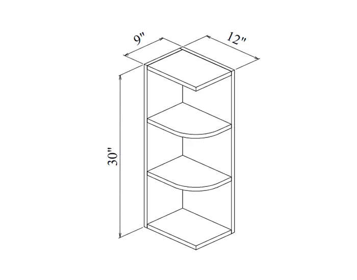 WESLO93012 WALL END SHELF LEFT OPEN W9in. x H30in. x D12in. dimension drawing