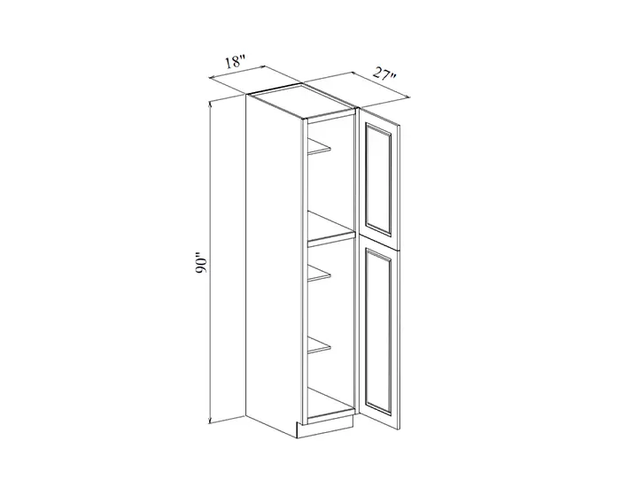 WP189027 18 in. W x 90 in. H x 27 in. D Tall Pantry Cabinet dimension drawing