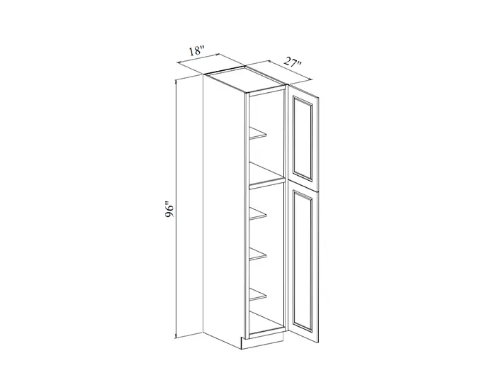 WP189627 18 in. W x 96 in. H x 27 in. D Tall Pantry Cabinet dimension drawing