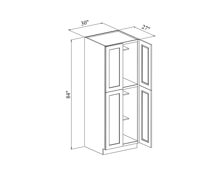 WP308427 30 in. W x 84 in. H x 27 in. D Tall Pantry Cabinet (4 Doors) dimension drawing