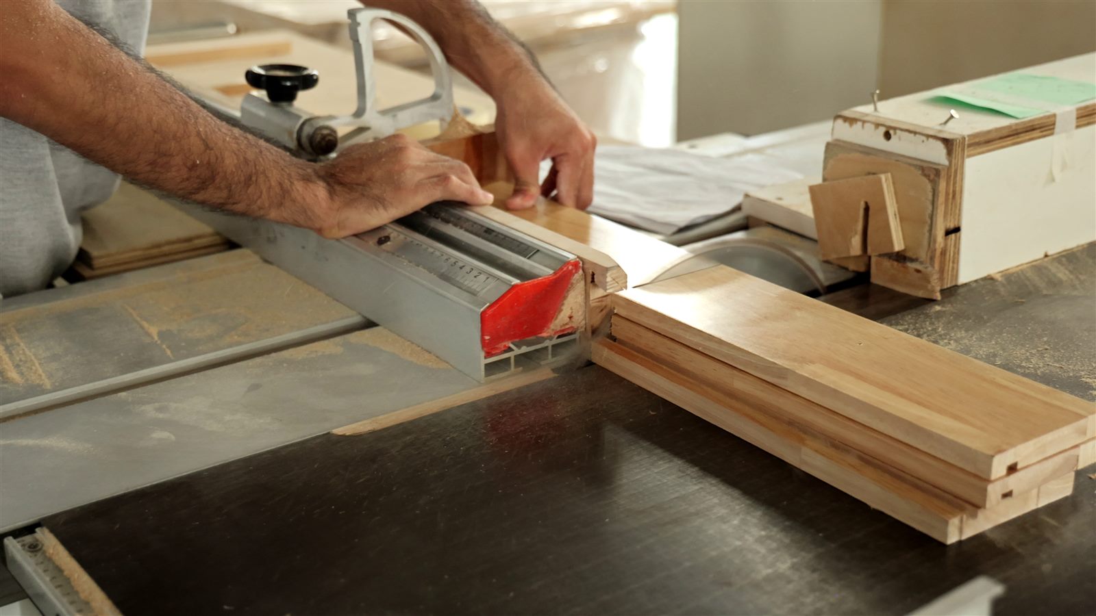 Cutting cabinet parts in the factory