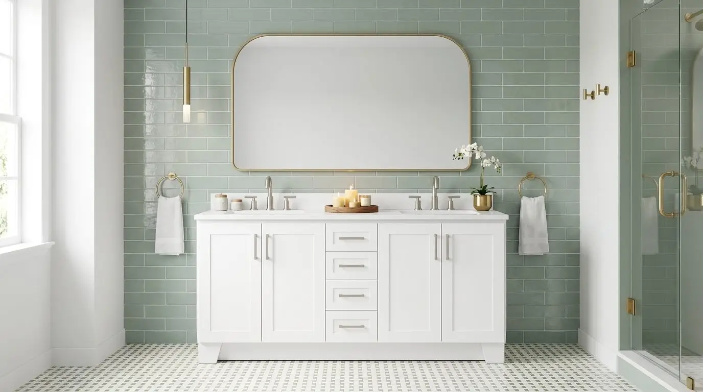 White double vanity in a finished bathroom