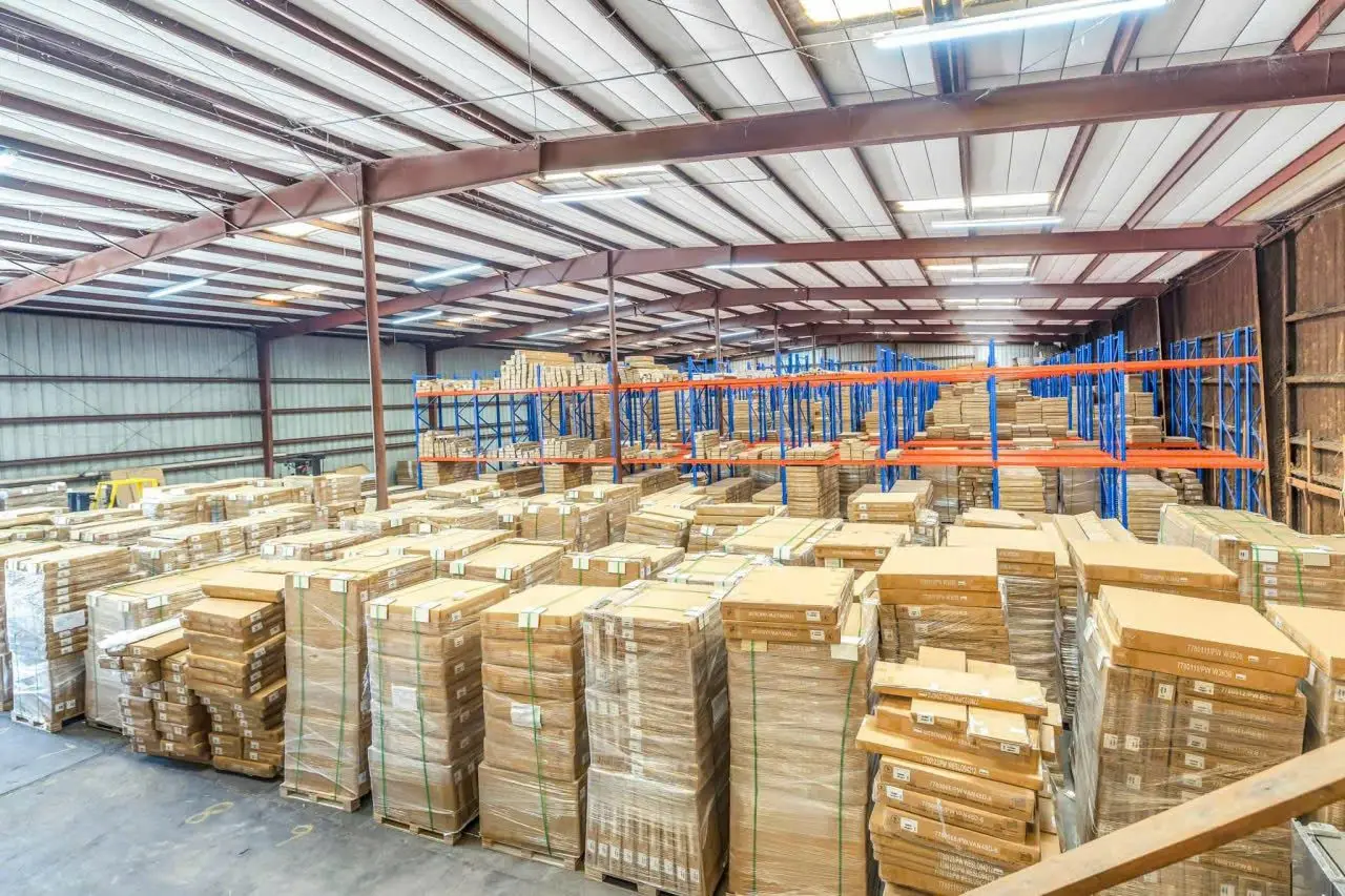 Palletized RTA cabinet inventory in the TC warehouse